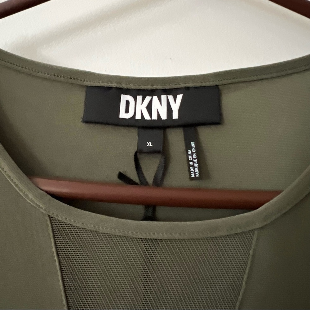 NWT DKNY Olive Green Mesh Long Sleeve Top - Picture 3 of 6